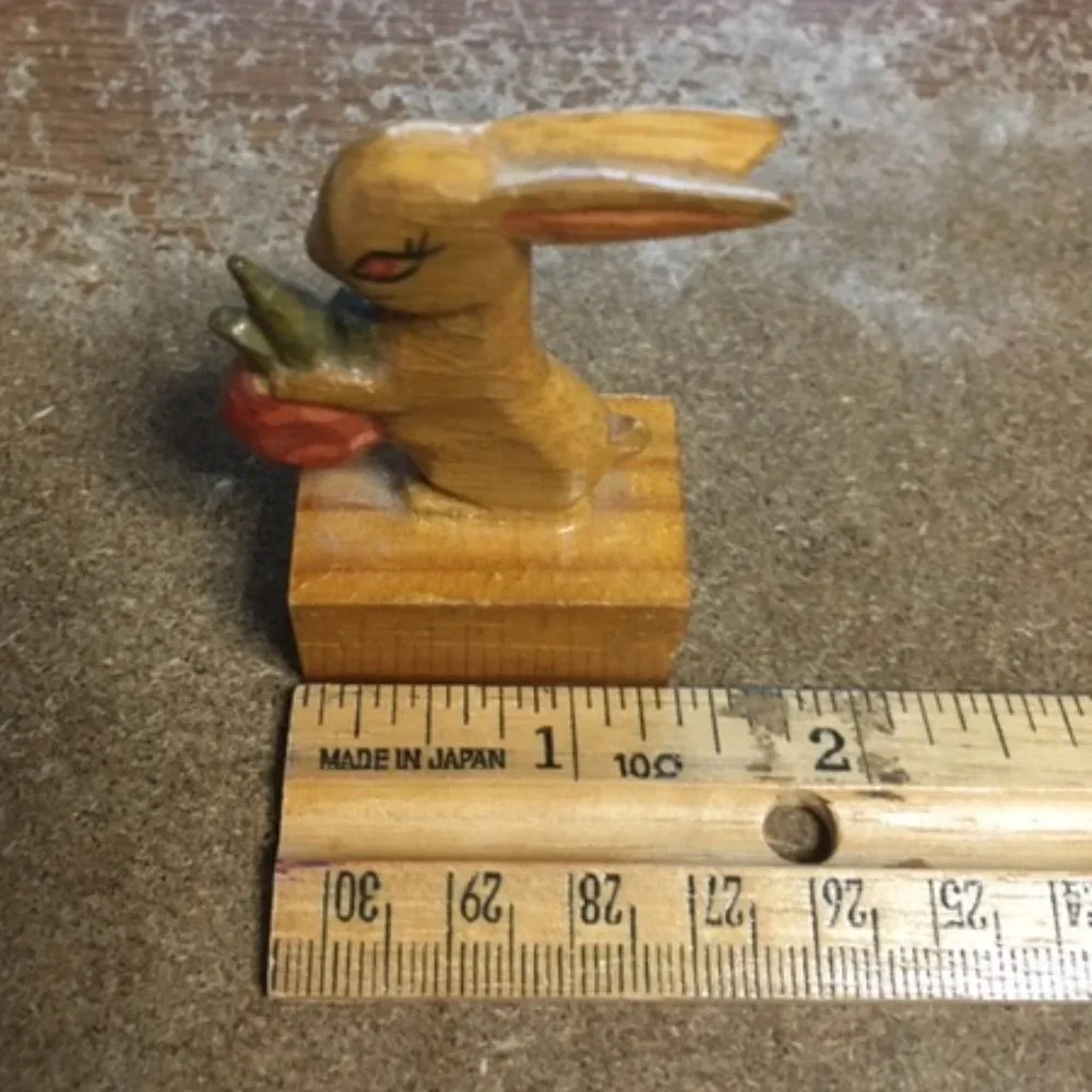 VTG Hand Carved Hand Painted Wooden Rabbit Pencil Sharpener 2.25